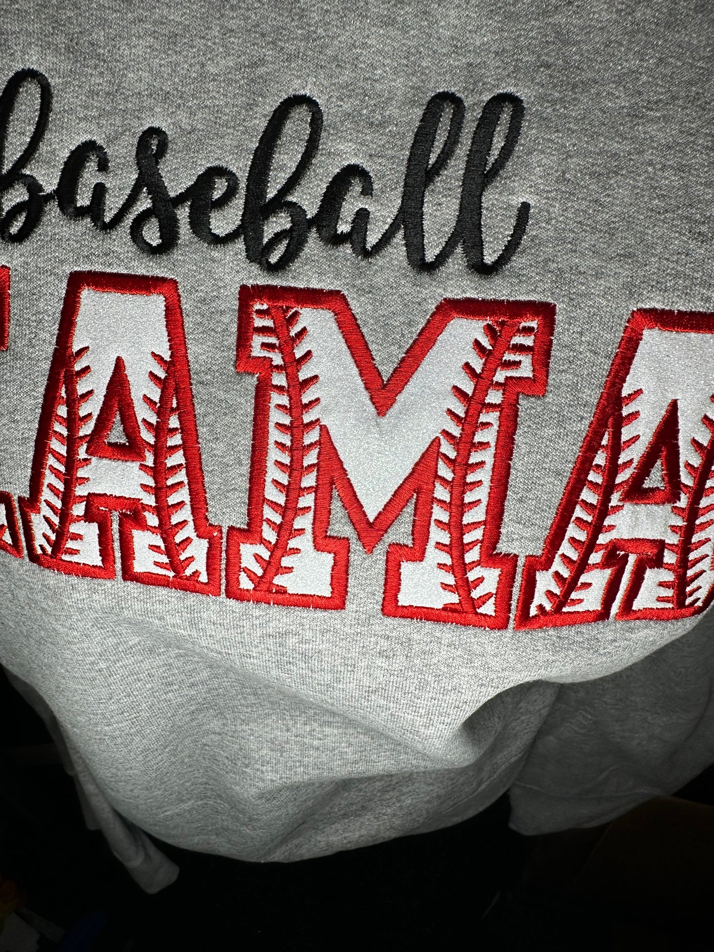 Baseball mama embroidered glitter appliqué sweatshirt