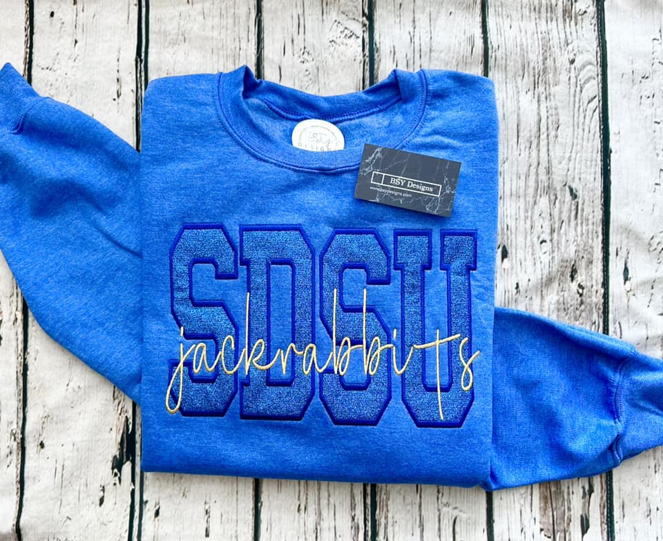 Custom embroidered team spirit glitter applique crewneck sweatshirt