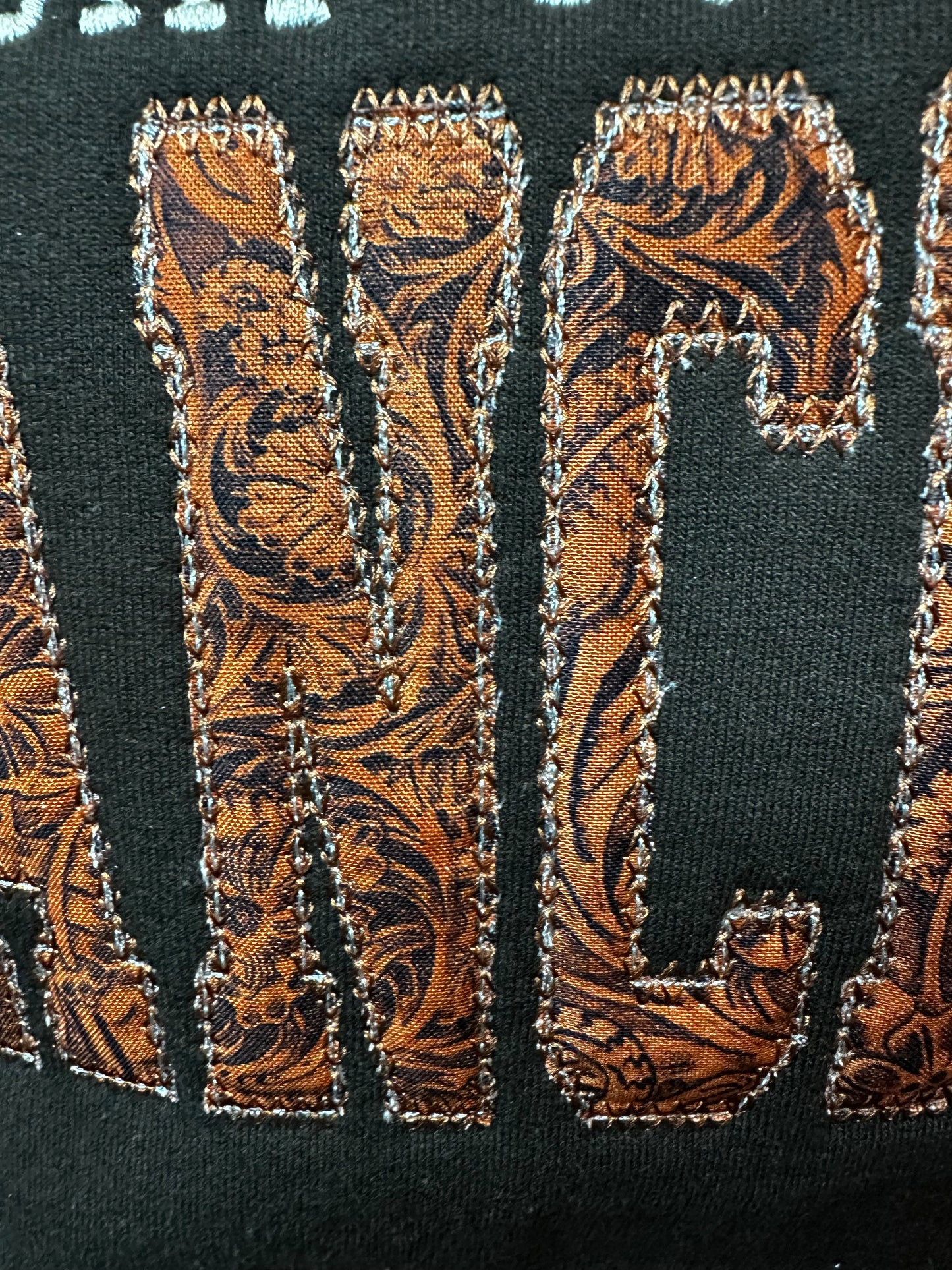 Support your local rancher embroidered crewneck sweatshirt with tooled leather cotton fabric