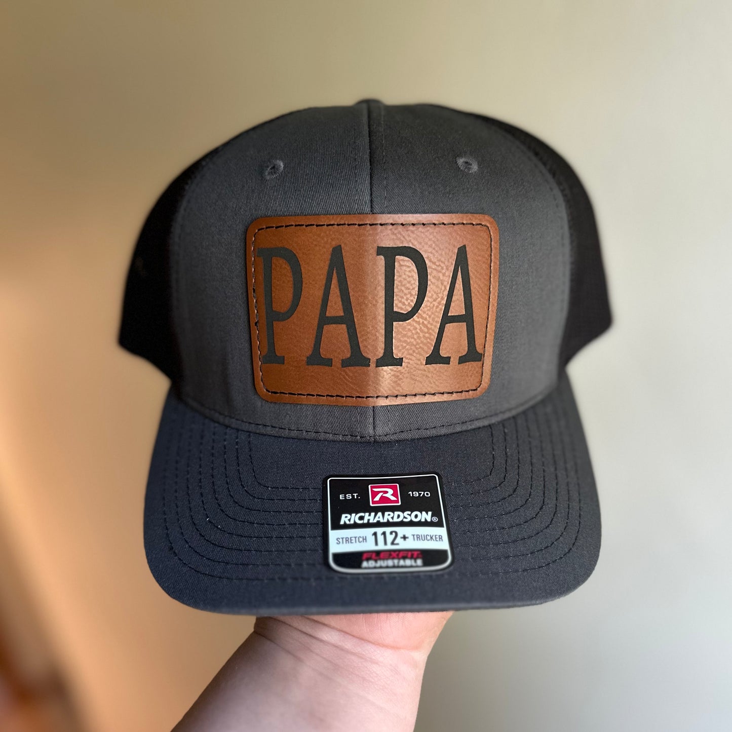 Papa laser engraved leather patch cap