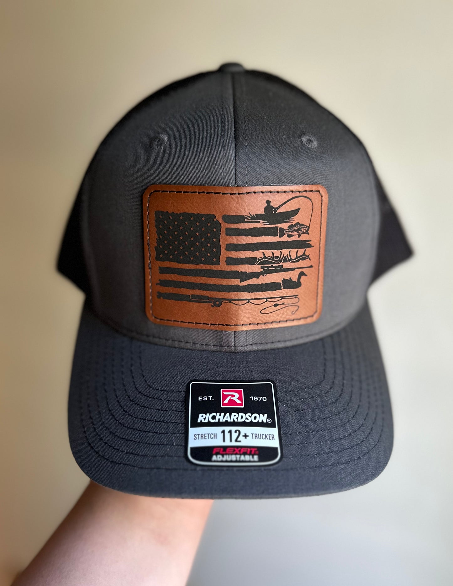 Fishing/hunting American flag laser engraved cap