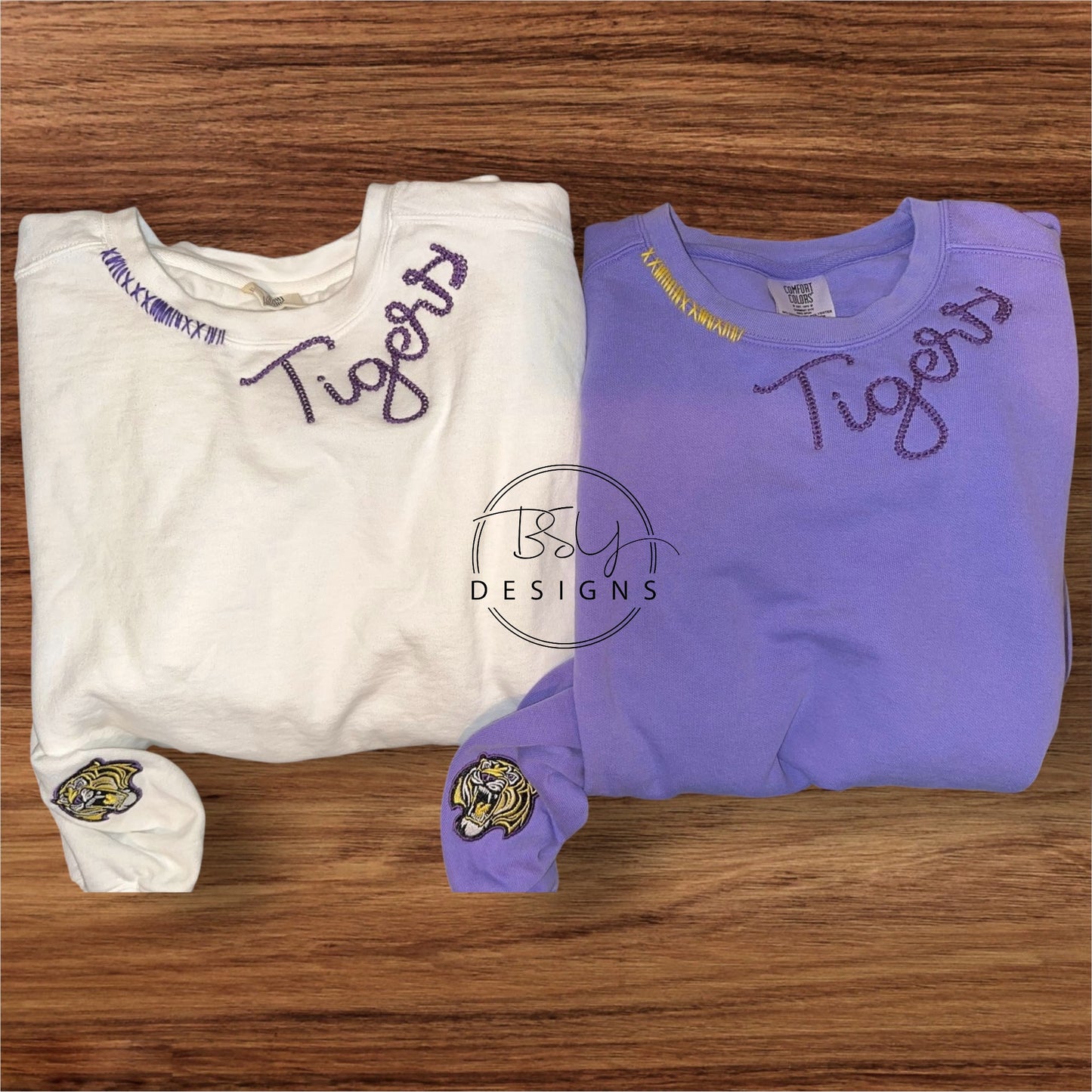 Purple & Gold Tigers chain embroidered crewneck sweatshirt