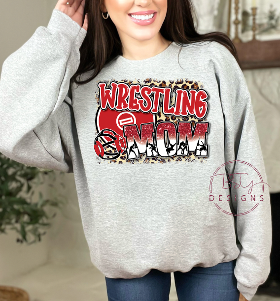 Wrestling mom leopard glitter red