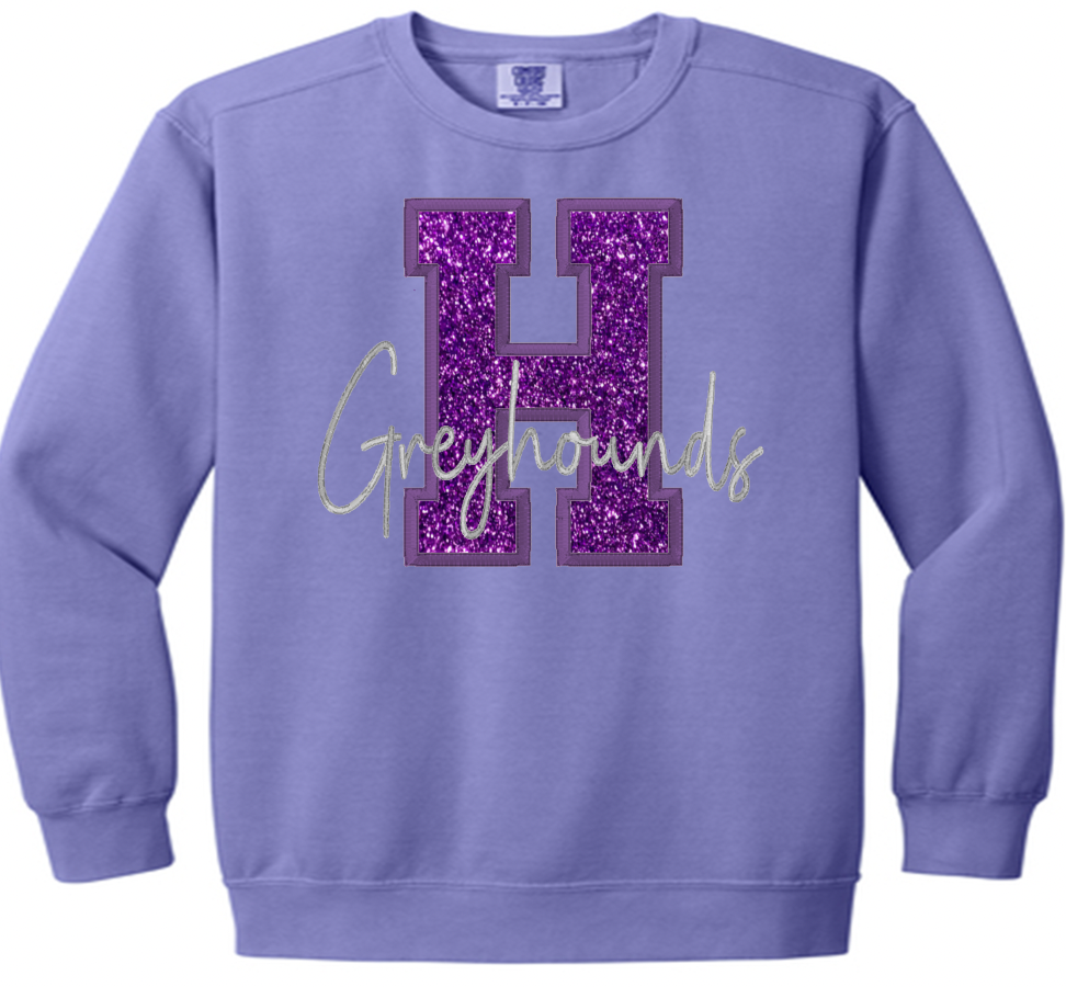 Hoven Greyhounds embroidered design available in short sleeve, long sleeve, and crewneck sweatshirt styles