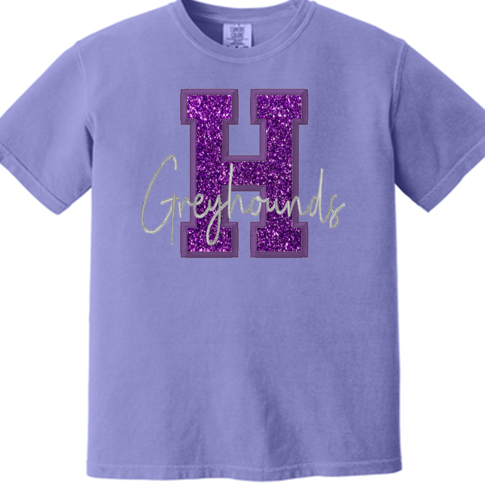 Hoven Greyhounds embroidered design available in short sleeve, long sleeve, and crewneck sweatshirt styles