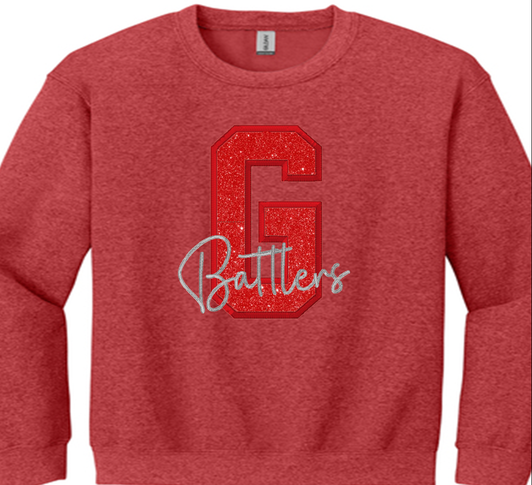 Gettysburg Battlers embroidered design available in short sleeve, crewneck, and hooded sweatshirt styles