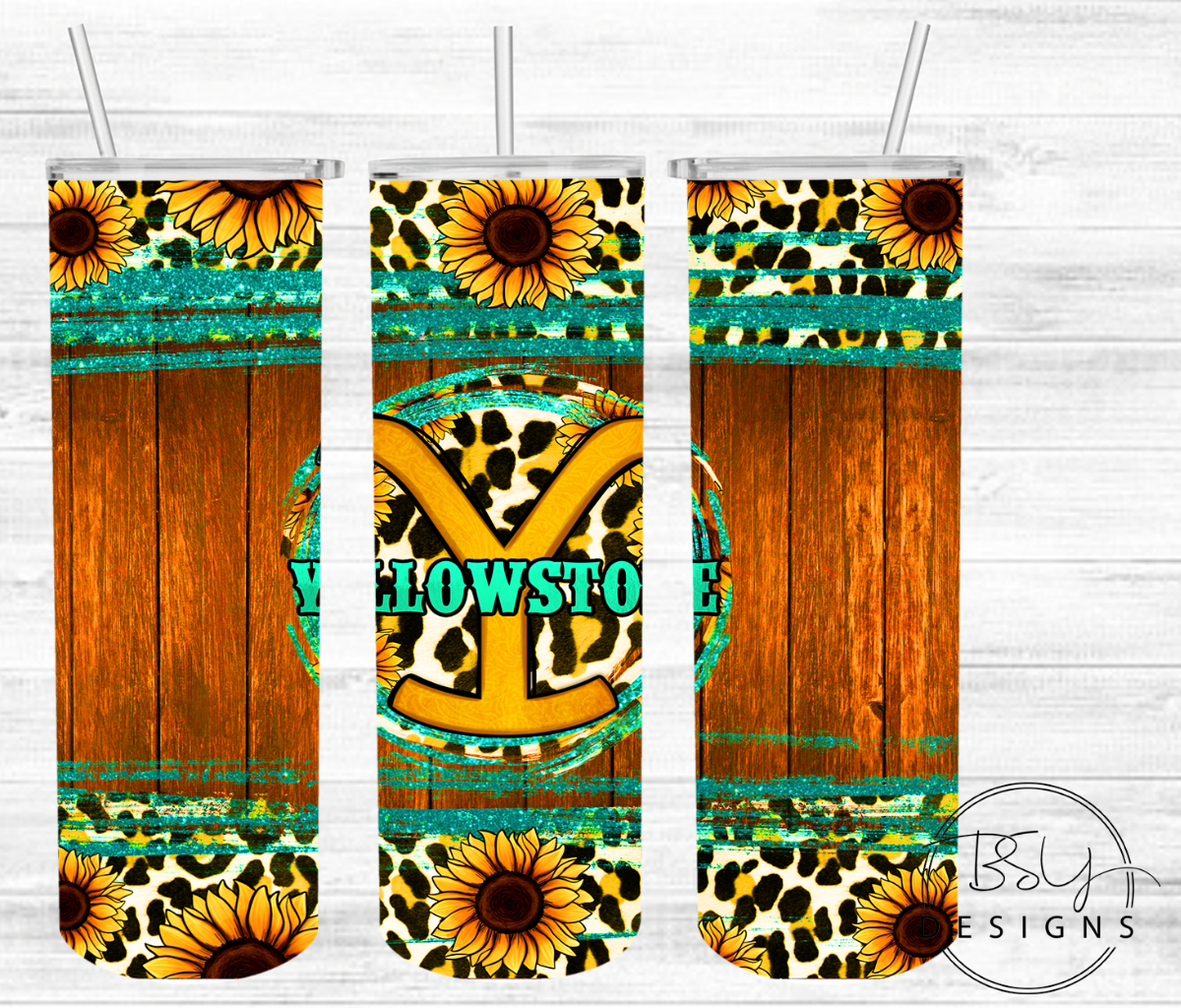 YS Sunflower teal glitter tumbler