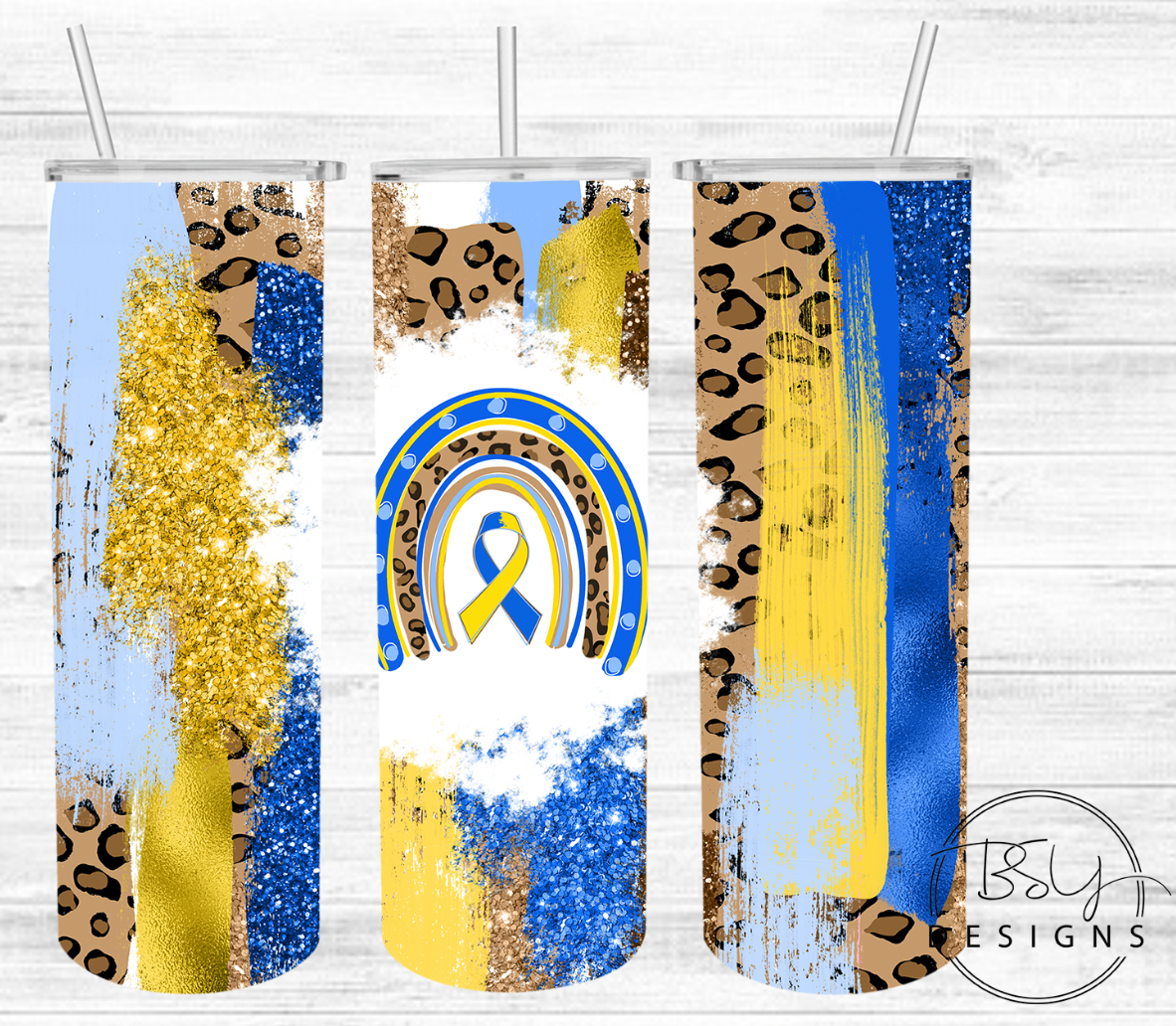 Blue and gold brushstroke tumbler