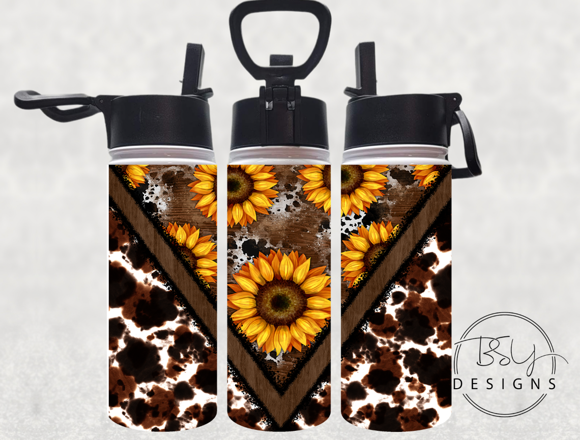 Cowhide sunflower tumbler or water bottle