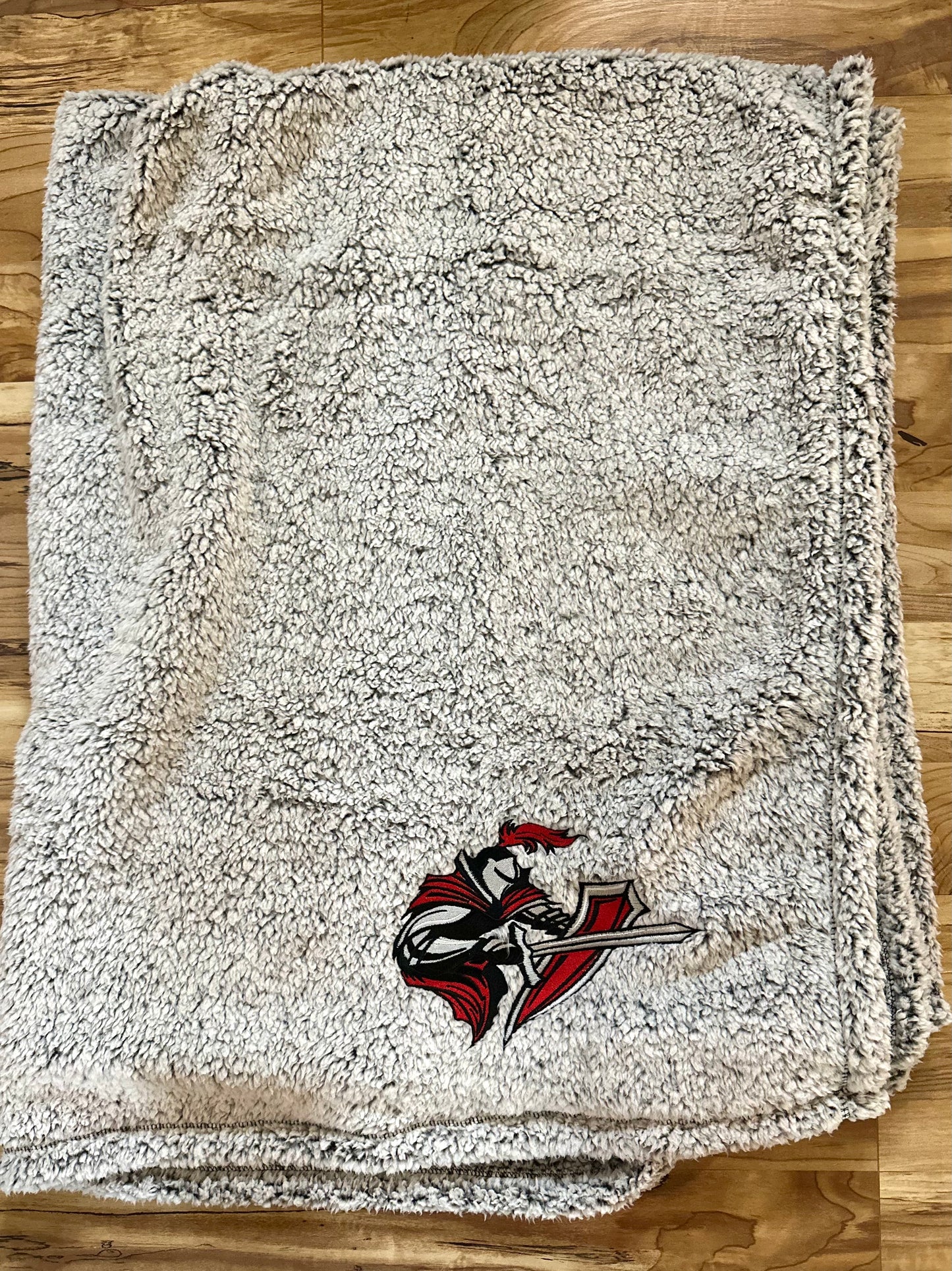 Sherpa embroidered mascot blanket