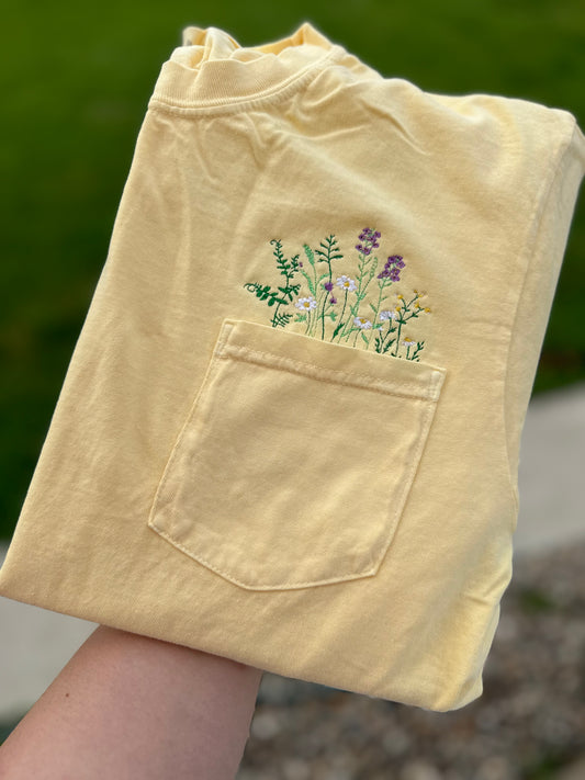 C+C Floral embroidered pocket tee