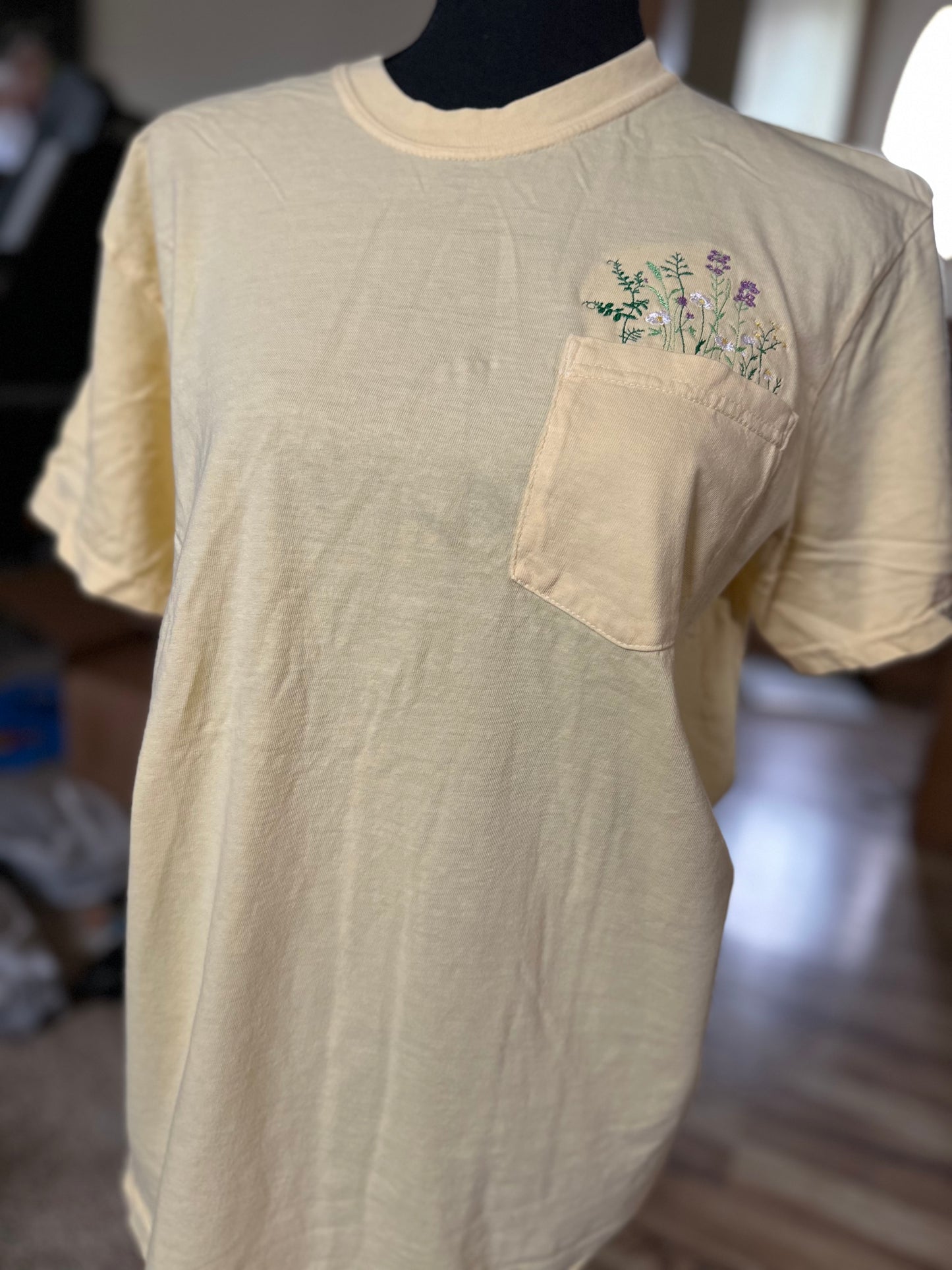 C+C Floral embroidered pocket tee