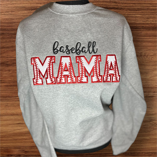 Baseball mama embroidered glitter appliqué sweatshirt