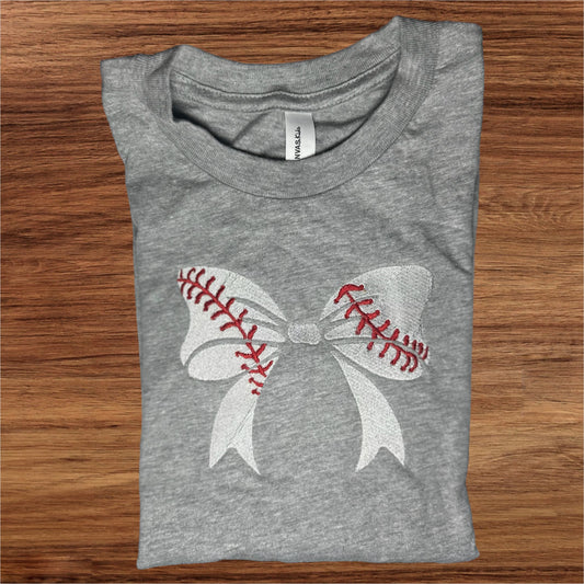 Baseball bow embroidered tee or tank