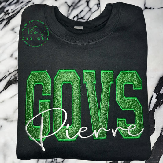 Govs embroidered design available in short sleeve, crewneck, and hooded sweatshirt styles