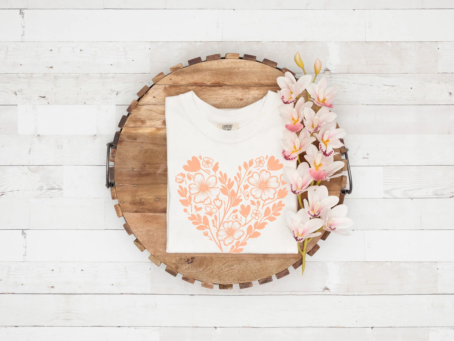 Floral heart peach ink