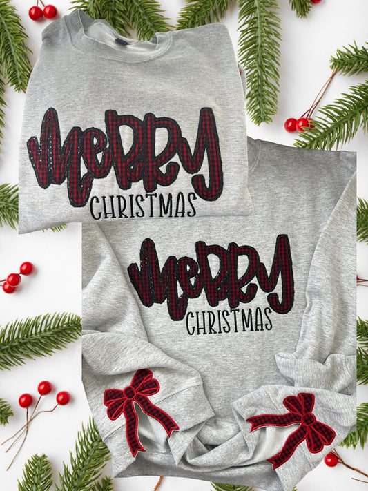 Merry Christmas with or without side bows embroidered sweatshirt