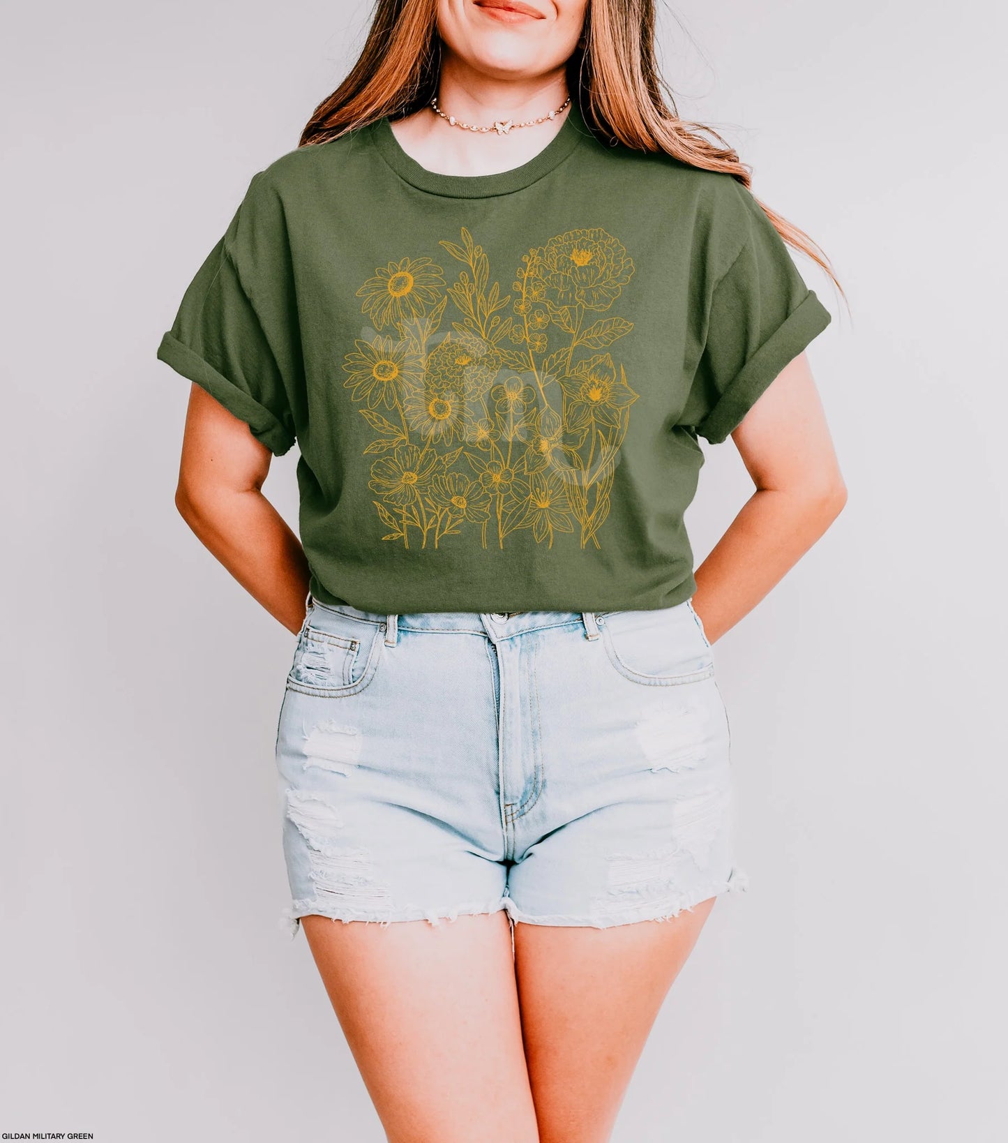 Wildflower bouquet mustard ink with tee/tank options
