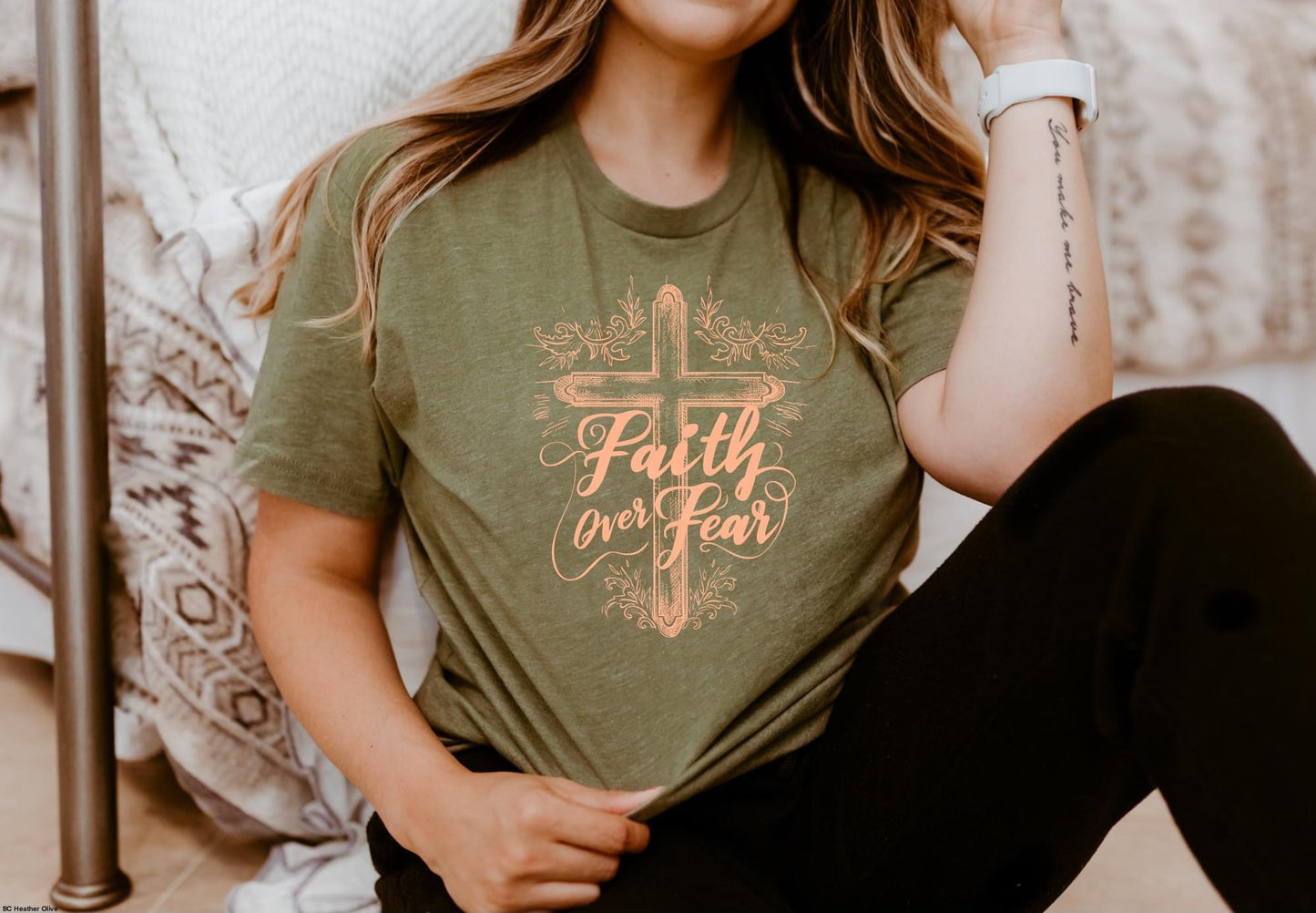 Faith over fear floral cross