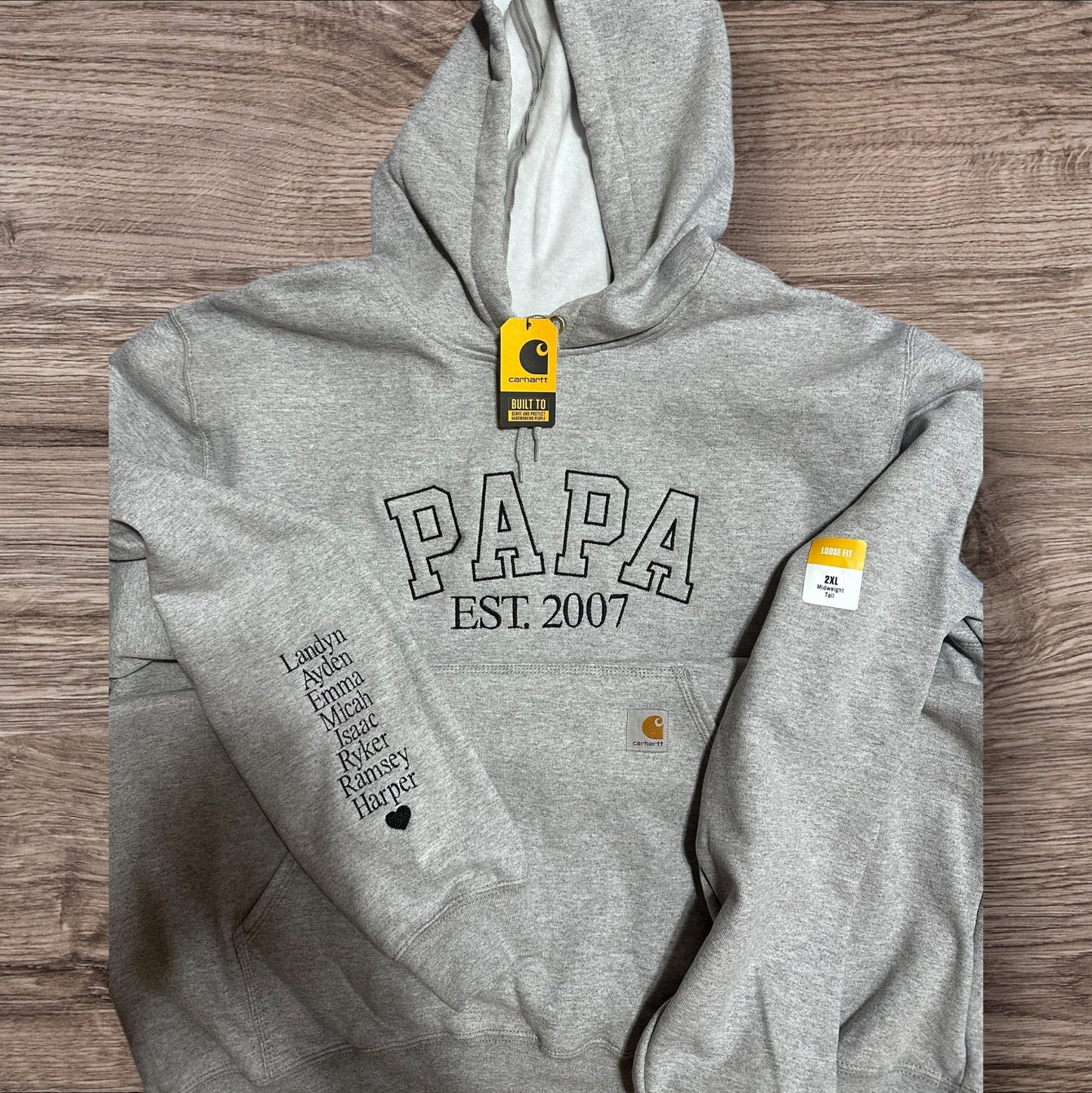 Dad/Papa custom embroidered hooded sweatshirt Carhartt & Gildan options!
