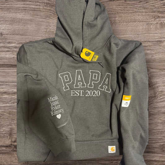 Dad/Papa custom embroidered hooded sweatshirt Carhartt & Gildan options!