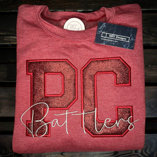 PC Battlers embroidered design available in short sleeve, crewneck, and hooded sweatshirt styles