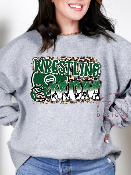 Wrestling mom leopard glitter green