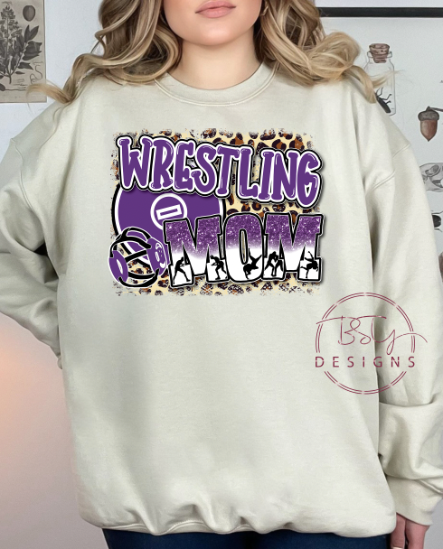 Wrestling mom leopard glitter purple