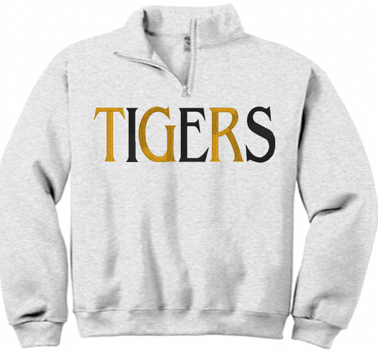 1/4 zip Jerzees Cadet Collar Tigers (orange and black) alternating embroidered sweatshirt