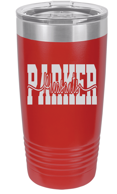 Powder coated, laser engraved Parker Pheasants tumbler