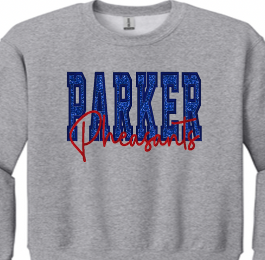 Parker Pheasants  embroidered design available in short sleeve, crewneck, and hooded sweatshirt styles