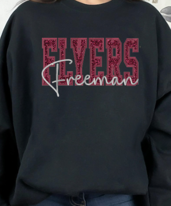 Freeman Flyers 2 embroidered design available in short sleeve, crewneck, and hooded sweatshirt styles