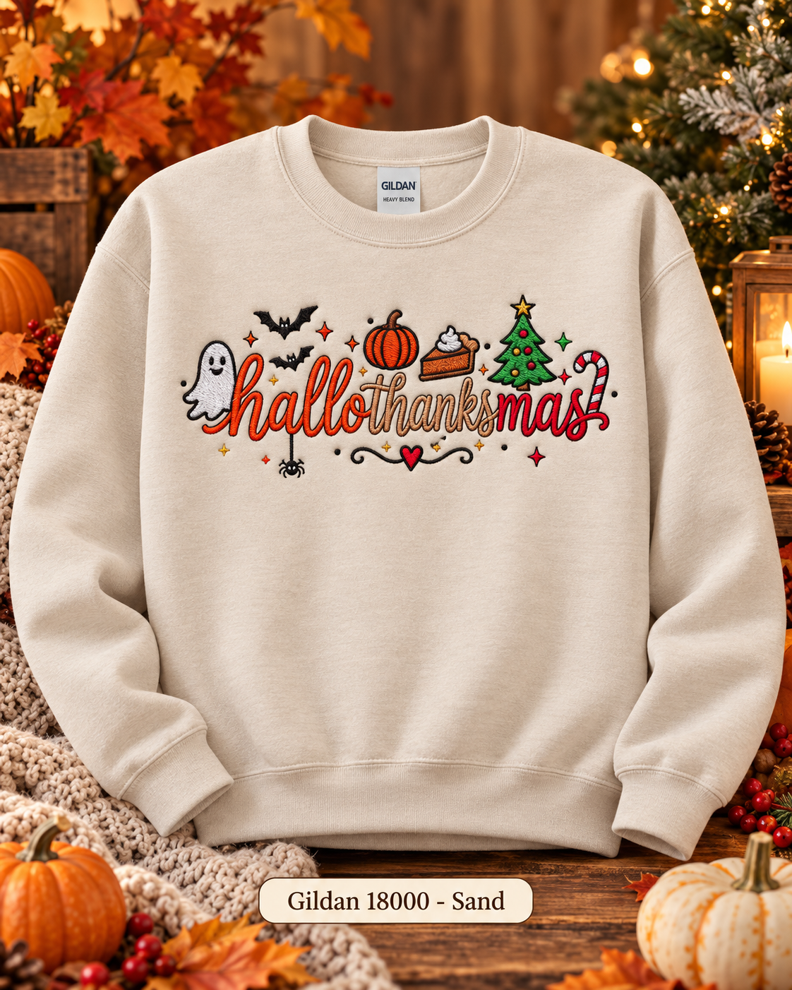 Hallothanksmas Embroidered Crewneck Sweatshirt