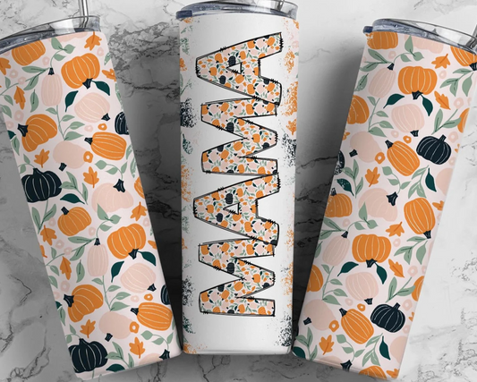 Mama pumpkin floral tumbler