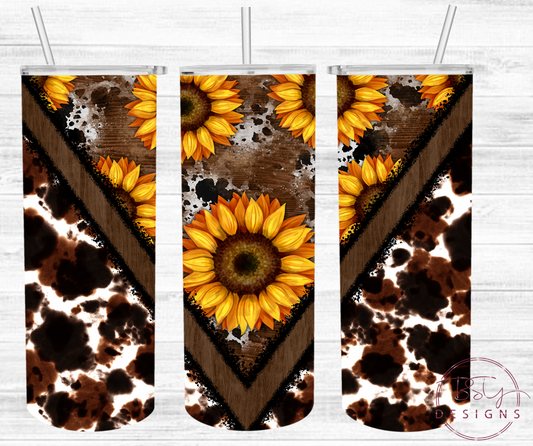 Cowhide sunflower tumbler or water bottle