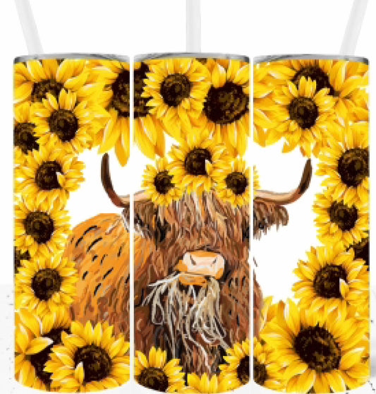 Sunflower highlander cow tumbler