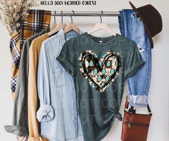 Cowhide turquoise heart