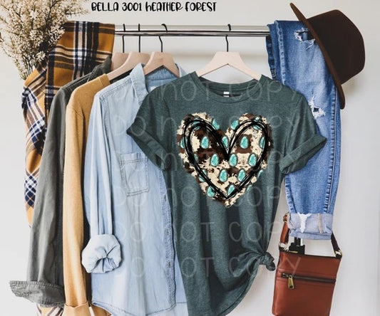 Cowhide turquoise heart